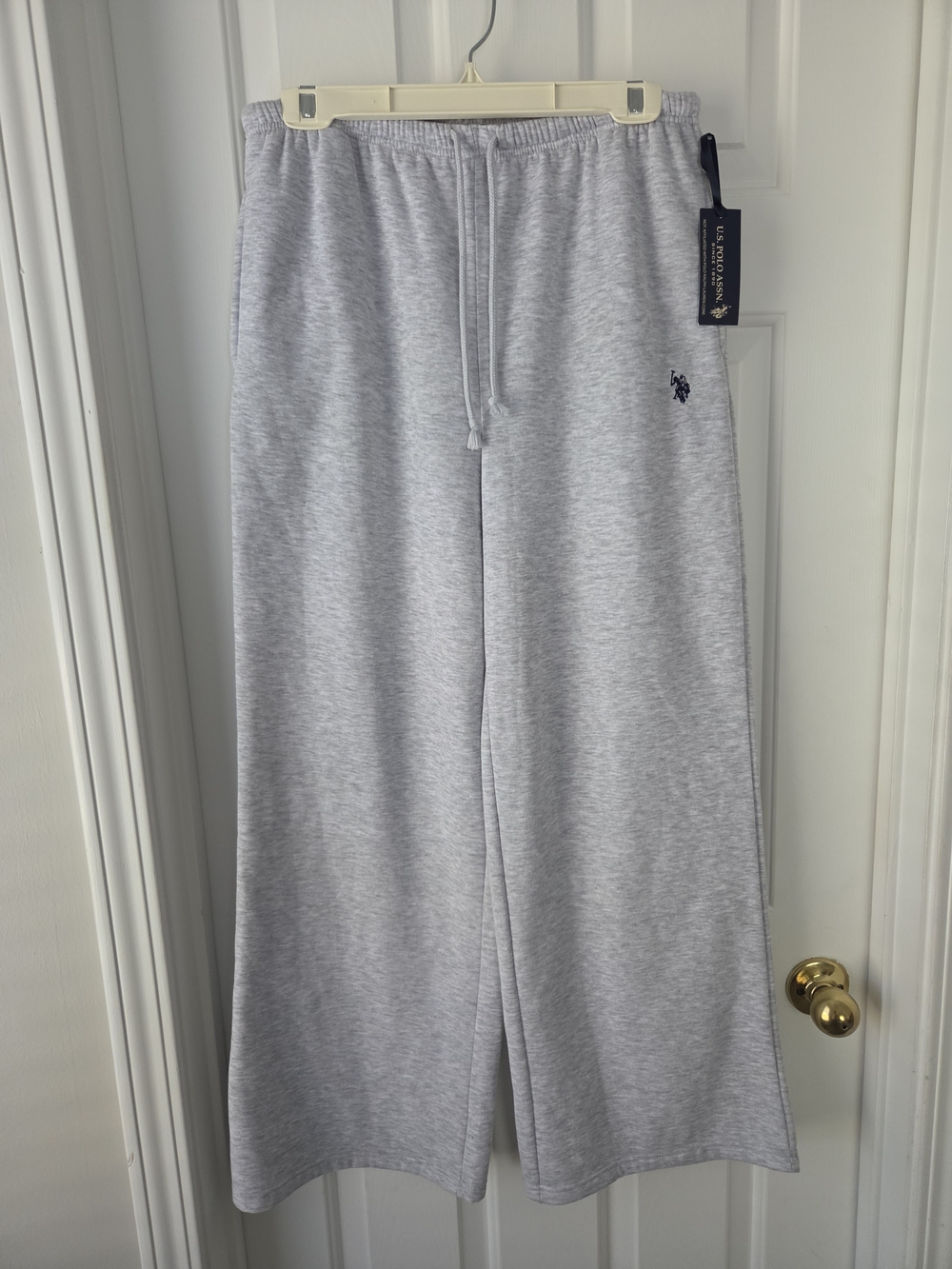 U.S. Polo Assn. Light Gray Wide-Leg Sweatpants with Navy Logo